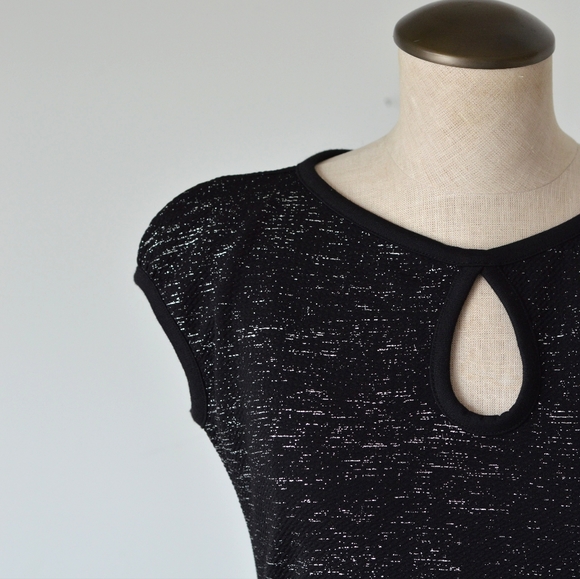 black sparkle sheath dress with front keyhole, small - Picture 3 of 12